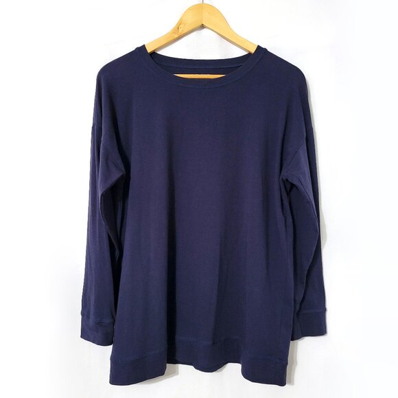 Eileen Fisher Womens Organic Cotton Tunic Top Sz M Long Sleeve Navy Quiet Luxury - Picture 1 of 9